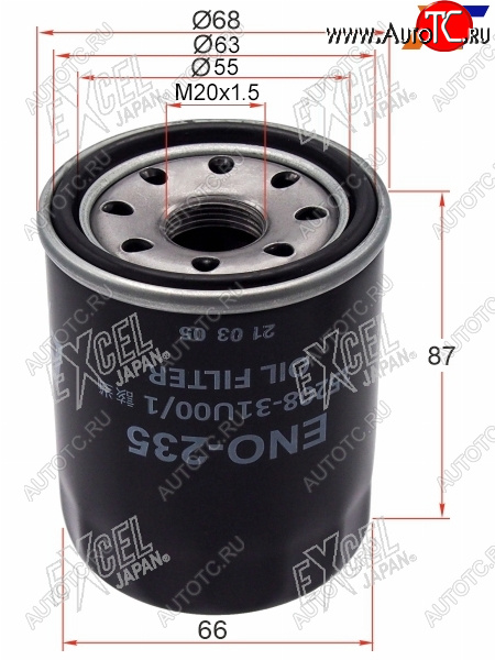 429 р. Фильтр масляный NISSAN VK#, VQ30DE,VG33E,TB#, VH41DE EXCEL JAPAN ENO-235  с доставкой в г. Воронеж