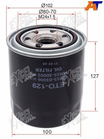 1 389 р. Фильтр масляный TOYOTA 1HZ,1KZTE EXCEL JAPAN ETO-129  с доставкой в г. Воронеж. Увеличить фотографию 1