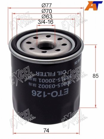 459 р. Фильтр масляный TOYOTA 1GFE,#JZ#,1,2MZFE 92-                                                         EXCEL JAPAN ETO-126  с доставкой в г. Воронеж. Увеличить фотографию 1
