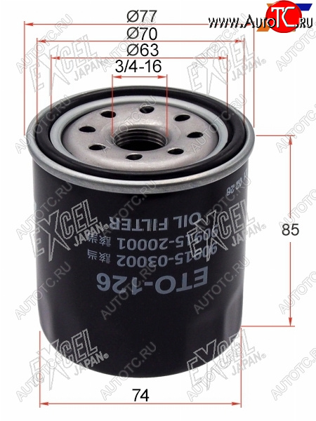 459 р. Фильтр масляный TOYOTA 1GFE,#JZ#,1,2MZFE 92-                                                         EXCEL JAPAN ETO-126  с доставкой в г. Воронеж