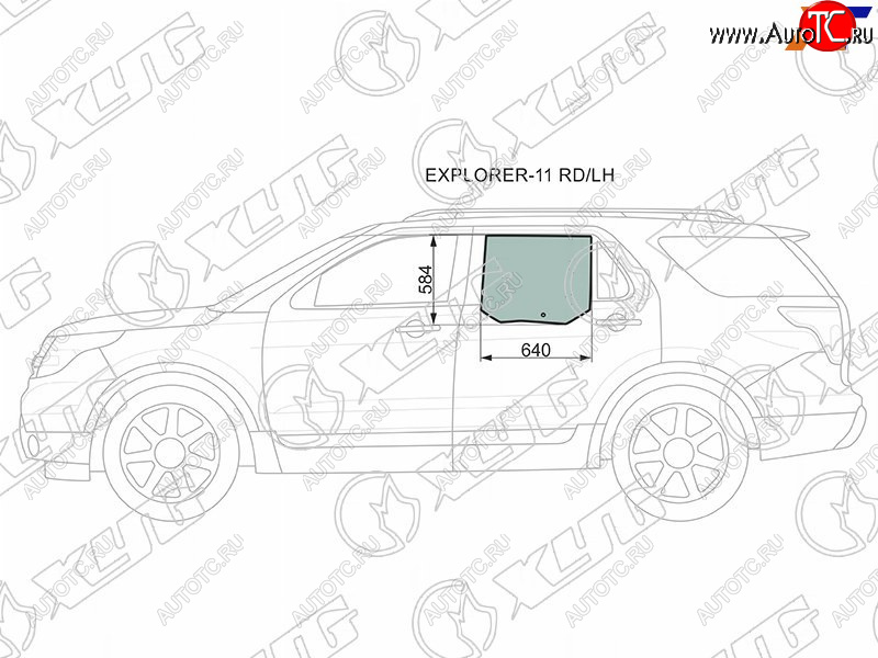 2 159 р. Стекло боковое опускное (Сзади Слева Цвет зеленый) Ford Explorer 10-19 XYG EXPLORER-11 RD/LH  с доставкой в г. Воронеж