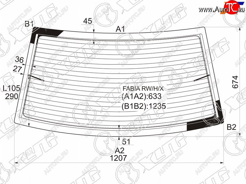 6 499 р. Стекло заднее с обогревом SKODA FABIA 4D SED 99-07                                                   XYG FABIA RW/H/X  с доставкой в г. Воронеж