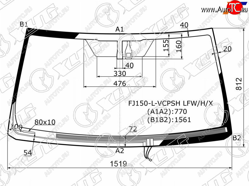 7 999 р. Стекло лобовое (Обогрев щеток Датчик дождя) Toyota Land Cruiser Prado (J150) 09-20  Lexus GX 02-19 XYG FJ150-L-VCPSH LFW/H/X  с доставкой в г. Воронеж