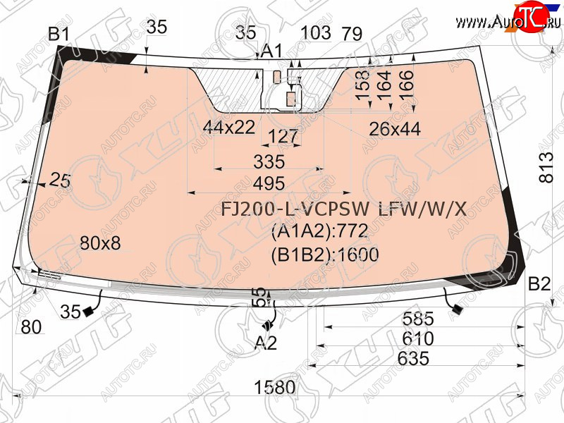 17 499 р. Стекло лобовое (Обогрев щеток Обогрев полный Датчик дождя) Toyota Land Cruiser (J200) 07-15  Lexu XYG FJ200-L-VCPSW LFW/W/X  с доставкой в г. Воронеж