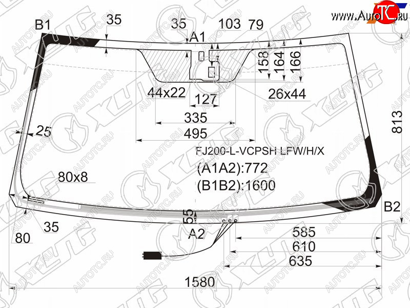 7 599 р. Стекло лобовое (Обогрев щеток Датчик дождя) Toyota Land Cruiser (J200) 07-15  Lexus LX 07-15 XYG FJ200-L-VCPSH LFW/H/X  с доставкой в г. Воронеж