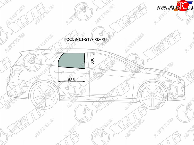 2 699 р. Стекло боковое опускное (Сзади Справа Цвет зеленый) Ford Focus 10-19 XYG FOCUS-III-STW RD/RH  с доставкой в г. Воронеж