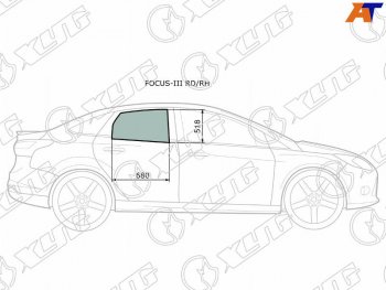 2 599 р. Стекло боковое опускное (Сзади Справа Цвет зеленый) Ford Focus 10-19                               XYG FOCUS-III RD/RH  с доставкой в г. Воронеж. Увеличить фотографию 1