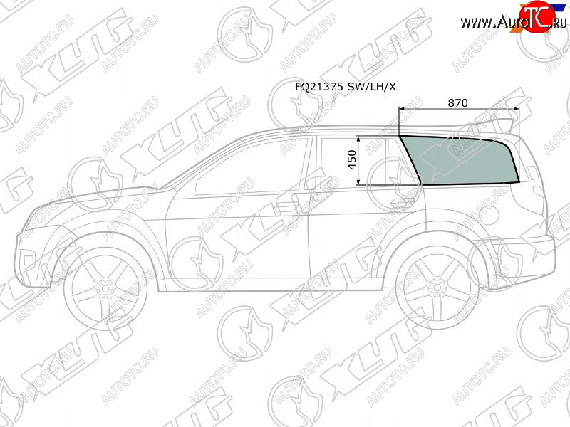 3 999 р. Стекло кузова боковое (не опускное) (Слева Цвет зеленый) Great Wall Hover 05-10  Hover H3 10-16  XYG FQ21375 SW/LH/X  с доставкой в г. Воронеж