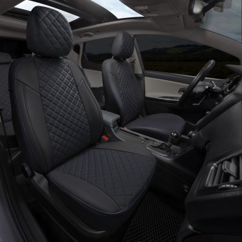 14 449 р. Чехлы сидений (экокожа) Автопилот Ромб Audi Q5 8R дорестайлинг (2008-2012) (черный/синяя строчка)  с доставкой в г. Воронеж. Увеличить фотографию 7