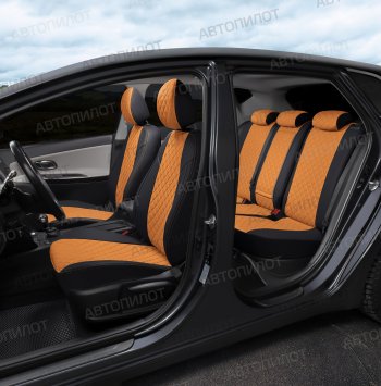 14 449 р. Чехлы сидений (экокожа, 40/60, спорт-сиденья) Автопилот Ромб  BMW 3 серия  E90 (2004-2012) седан дорестайлинг, седан рестайлинг (черный/оранж)  с доставкой в г. Воронеж. Увеличить фотографию 5