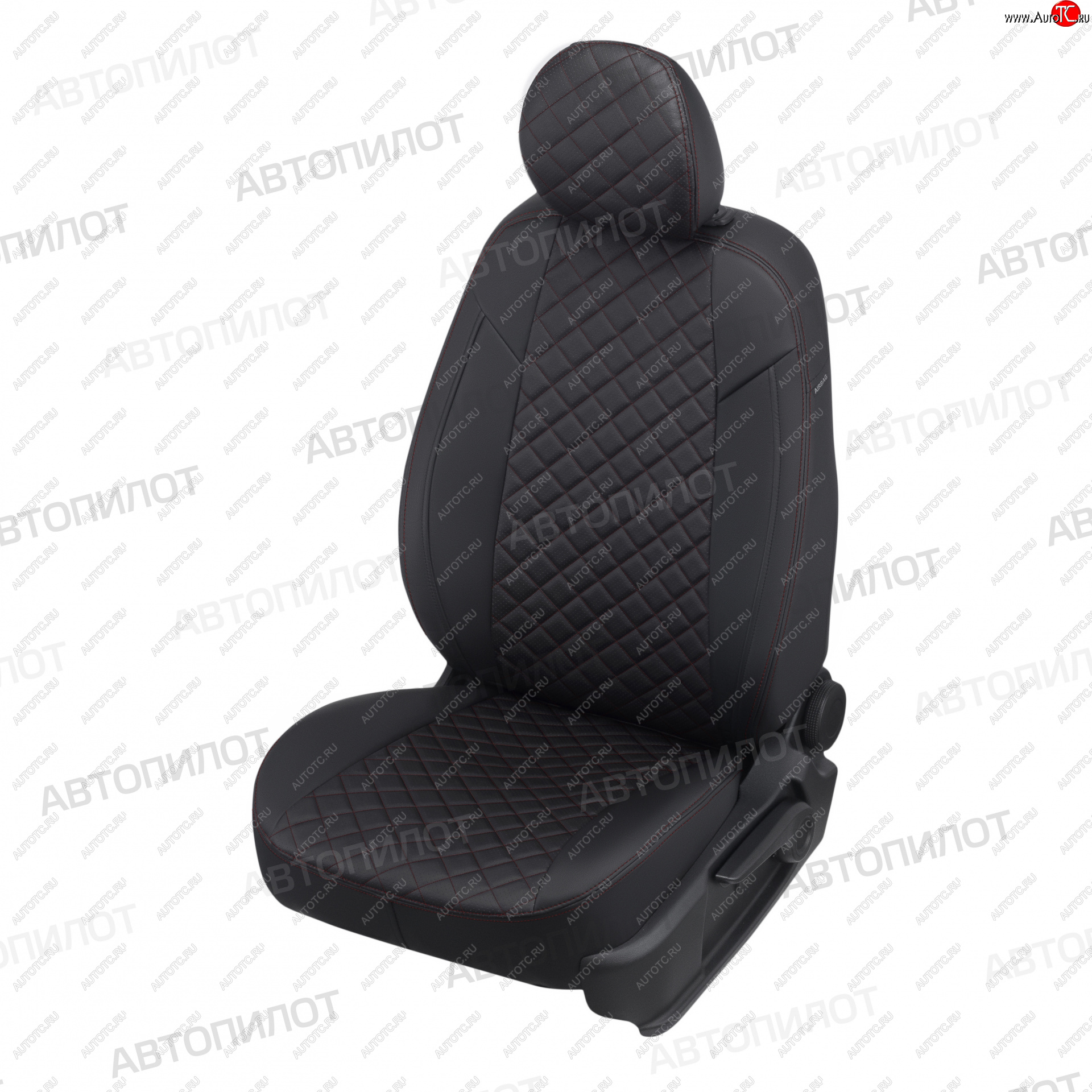 8 499 р. Чехлы сидений (экокожа) Автопилот Ромб Chevrolet Spark M200,250 (2005-2010) (черный/красная строчка)  с доставкой в г. Воронеж