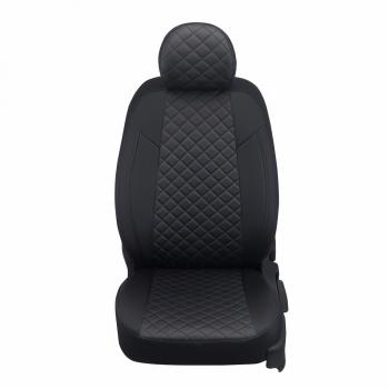 8 499 р. Чехлы на сиденья Ромб (раздел. 40/60 экокожа) Автопилот Hyundai Solaris HCR седан дорестайлинг (2017-2020) (черный/строчка синяя)  с доставкой в г. Воронеж. Увеличить фотографию 2