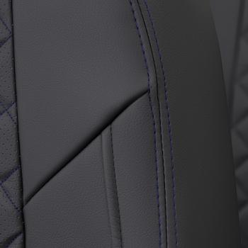 14 449 р. Чехлы на сиденья Ромб (к. Comfort Line раздел. 40/60 + вырез под подлокот. экокожа) Автопилот  Volkswagen Passat ( B8,  B8.5) (2015-2025) универсал дорестайлинг, универсал рестайлинг (черный/строчка синяя)  с доставкой в г. Воронеж. Увеличить фотографию 6