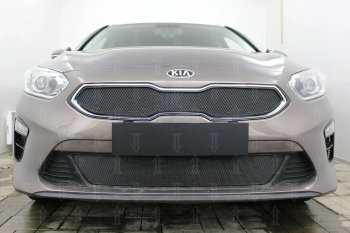 Защитная сетка в бампер (низ, ячейка 3х7 мм) Alfeco Стандарт KIA Ceed 3 CD универсал (2018-2025) (Чёрная)