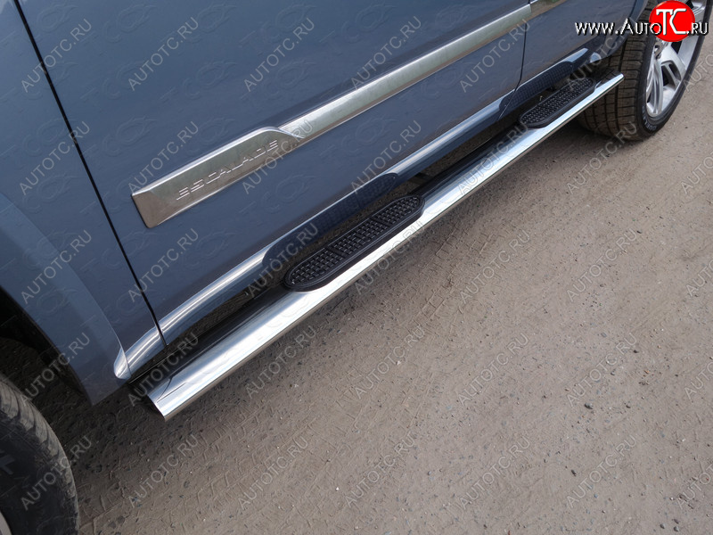 43 949 р. Пороги овальные с накладкой 120x60 мм ТСС Тюнинг  Cadillac Escalade  GMTK2 джип 5 дв. (2015-2020) короткая база (серые)  с доставкой в г. Воронеж