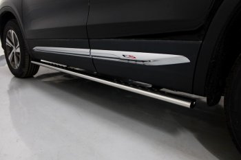 Пороги овальные с проступью 75х42 мм ТСС Тюнинг Changan CS75 (2018-2022) 1-ый рестайлинг (серые)