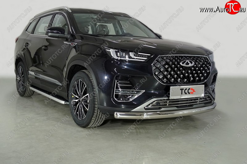 22 999 р. Защита переднего бампера нижняя овальная 75х42 мм ТСС Тюнинг Chery Tiggo 8 PRO (2021-2025) (нержавейка)  с доставкой в г. Воронеж