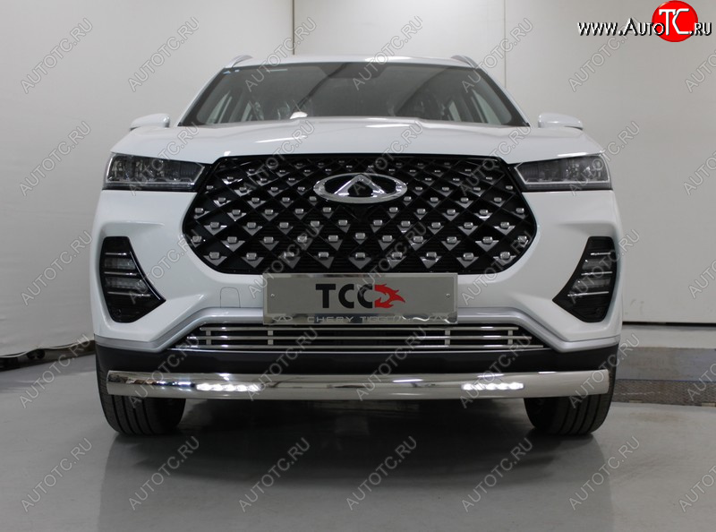 39 999 р. Защита переднего бампера овальная с ДХО 75х42 мм ТСС Тюнинг  Chery Tiggo 7 PRO (2019-2025) (нержавейка)  с доставкой в г. Воронеж