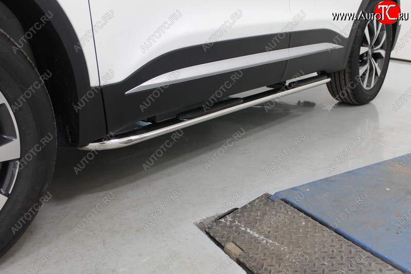 34 749 р. Пороги овальные гнутые с накладкой 75х42 мм ТСС Тюнинг Chery Tiggo 7 PRO (2019-2025) (серые)  с доставкой в г. Воронеж