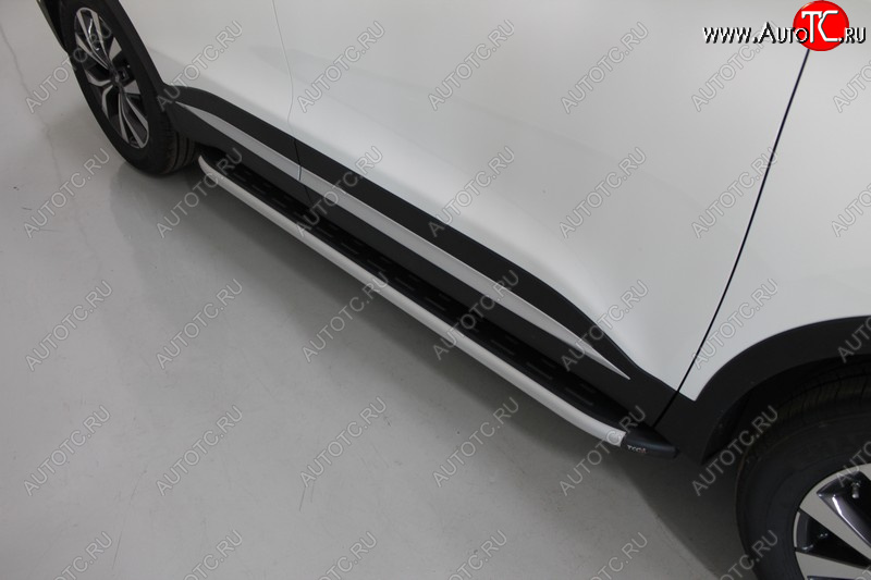 20 599 р. Пороги алюминиевые с пластиковой накладкой ТСС Тюнинг Chery Tiggo 7 PRO (2019-2025) (серые)  с доставкой в г. Воронеж