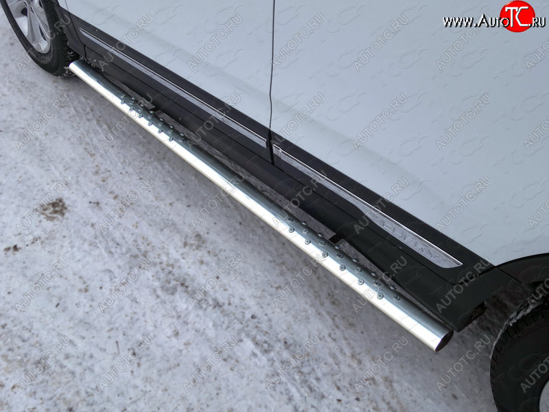 31 399 р. Пороги овальные с проступью 75х42 мм ТСС Тюнинг Chery Tiggo 5 (T21) дорестайлинг (2014-2017) (серые)  с доставкой в г. Воронеж