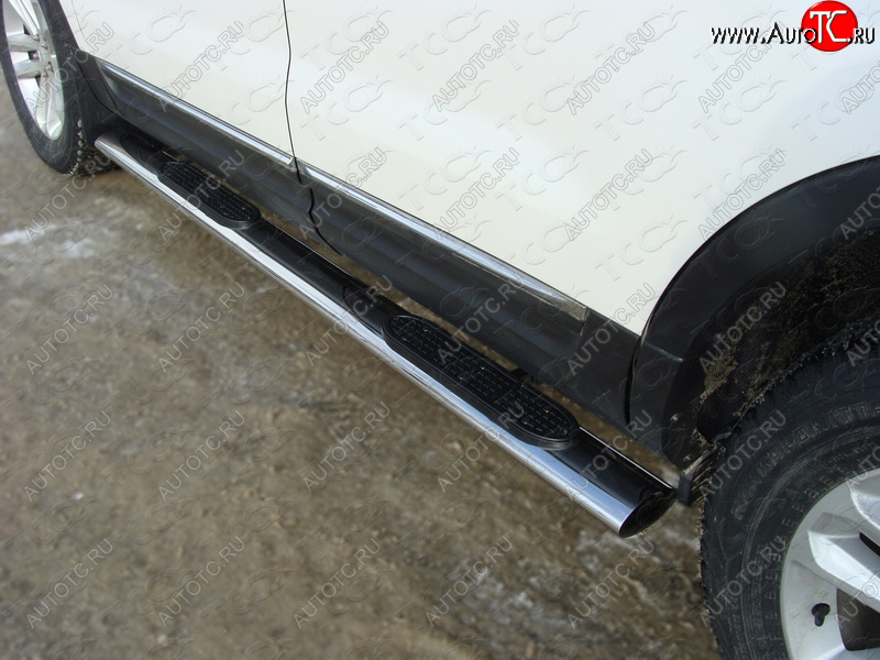43 949 р. Пороги овальные с накладкой 120x60 мм ТСС Тюнинг Ford Explorer U502 дорестайлинг (2010-2016) (серые )  с доставкой в г. Воронеж