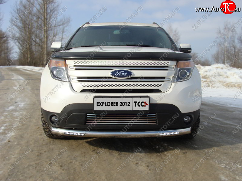 39 749 р. Защита переднего бампера с ходовыми огнями d76,1 мм ТСС Тюнинг  Ford Explorer  U502 (2010-2016) дорестайлинг (нержавейка)  с доставкой в г. Воронеж