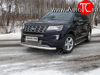 21 999 р. Защита передняя нижняя овальная короткая 75х42 мм ТСС Тюнинг  Ford Explorer  U502 (2015-2018) 1-ый рестайлинг, 5 дв. (нержавейка)  с доставкой в г. Воронеж