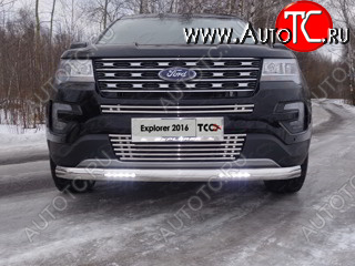 41 999 р. Защита передняя нижняя овальная короткая с ДХО 75х42 мм ТСС Тюнинг Ford Explorer U502 1-ый рестайлинг, 5 дв. (2015-2018) (нержавейка)  с доставкой в г. Воронеж