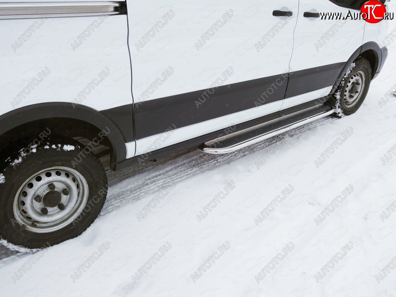 25 499 р. Левый порог с площадкой (укороченный)42,4 мм ТСС Тюнинг  Ford Transit (2014-2022) цельнометаллический фургон (нержавеющий лист)  с доставкой в г. Воронеж