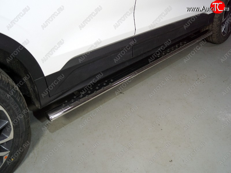 33 999 р. Пороги овальные с проступью 75х42 мм ТСС Тюнинг Geely Coolray SX11 дорестайлинг (2018-2023) (серые)  с доставкой в г. Воронеж
