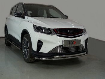 Защита переднего бампера нижняя двойная 42,4*42,4 мм ТСС Тюнинг Geely Coolray  SX11 (2018-2023) дорестайлинг (нержавейка)
