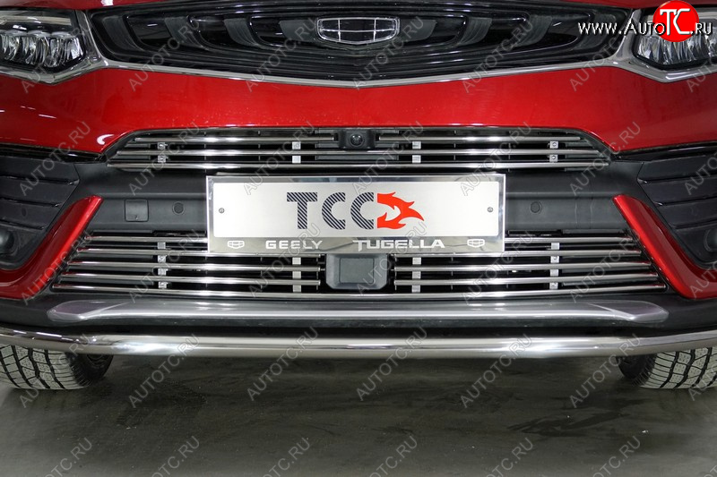 9 349 р. Нижняя декоративная вставка в бампер ТСС Тюнинг  Geely Tugella  FY11,HPBA4 (2019-2023) дорестайлинг (d 12 мм)  с доставкой в г. Воронеж