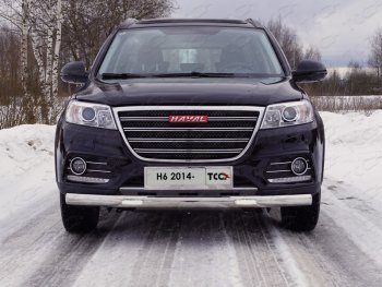 Защита передняя нижняя овальная с ДХО 75х42 мм ТСС Тюнинг Haval H6 (2013-2020) (нержавейка)