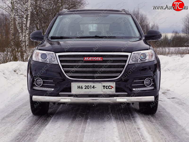 38 999 р. Защита передняя нижняя овальная с ДХО 75х42 мм ТСС Тюнинг Haval H6 (2013-2020) (нержавейка)  с доставкой в г. Воронеж