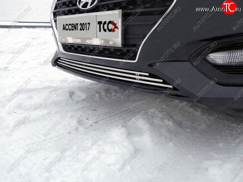 4 299 р. Нижняя декоративная вставка в бампер ТСС Тюнинг Hyundai Solaris HCR седан дорестайлинг (2017-2020) (d 12 мм)  с доставкой в г. Воронеж