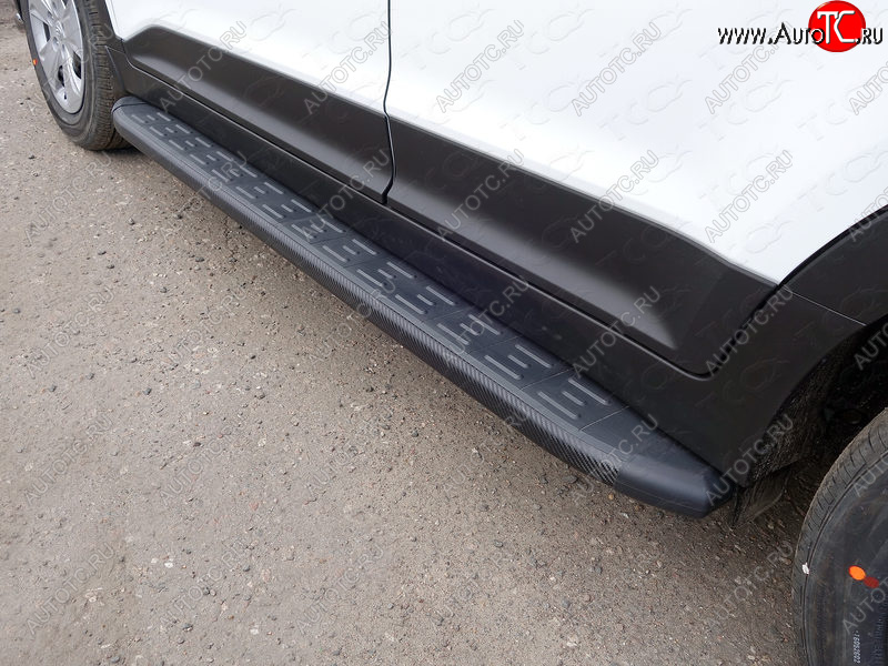 21 999 р. Пороги алюминиевые с пластиковой накладкой, ТСС Тюнинг  Hyundai Creta  GS (2015-2021) дорестайлинг, рестайлинг (карбон черные)  с доставкой в г. Воронеж