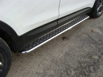 Пороги с площадкой 42,4 мм ТСС Тюнинг Hyundai Santa Fe DM рестайлинг (2015-2019) (серые)
