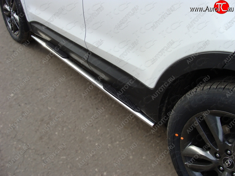 31 399 р. Пороги овальные с накладкой 75*42 мм ТСС Тюнинг Hyundai Santa Fe DM рестайлинг (2015-2019) (серые)  с доставкой в г. Воронеж