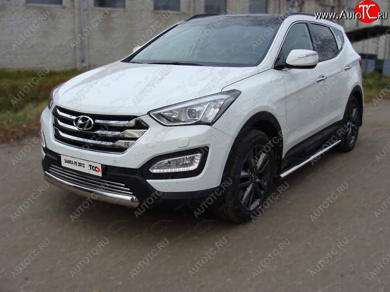 15 899 р. Защита переднего бампера овальная короткая 75х42 мм ТСС тюнинг  Hyundai Santa Fe  DM (2012-2016) дорестайлинг (нержавейка)  с доставкой в г. Воронеж