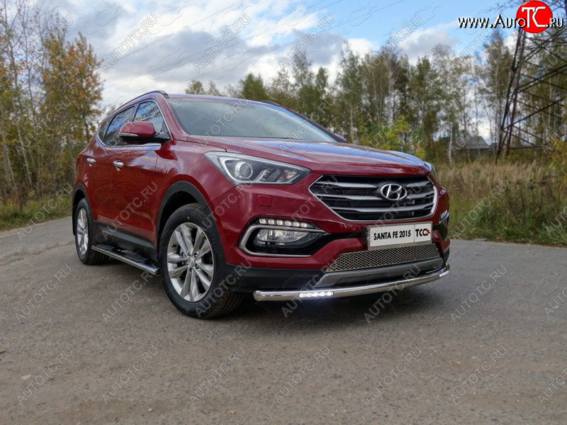 34 999 р. Защита переднего бампера нижняя с ДХО 60,3 мм ТСС Тюнинг  Hyundai Santa Fe  DM (2015-2019) рестайлинг (нержавейка)  с доставкой в г. Воронеж