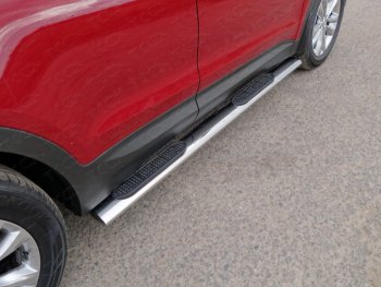 Пороги овальные с накладкой 120х60 мм Premium ТСС Тюнинг Hyundai Santa Fe DM рестайлинг (2015-2019) (серые)