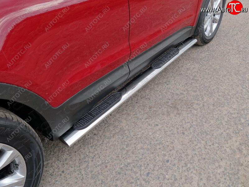40 799 р. Пороги овальные с накладкой 120х60 мм Premium ТСС Тюнинг Hyundai Santa Fe DM рестайлинг (2015-2019) (серые)  с доставкой в г. Воронеж