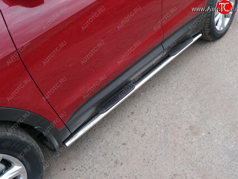 31 399 р. Пороги овальные с накладкой 75х42 мм ТСС Тюнинг  Hyundai Santa Fe  DM (2015-2019) рестайлинг (серые)  с доставкой в г. Воронеж
