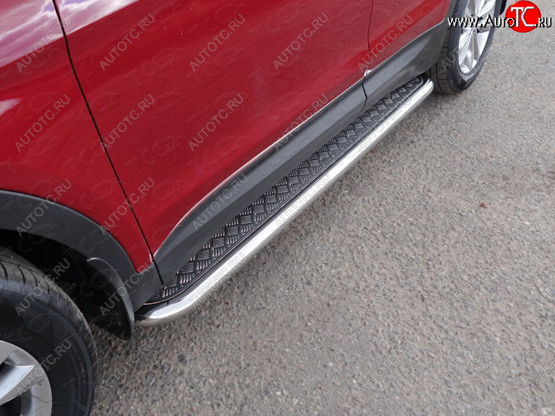 34 799 р. Пороги с площадкой 60,3 мм Premium ТСС Тюнинг Hyundai Santa Fe DM рестайлинг (2015-2019) (серые)  с доставкой в г. Воронеж
