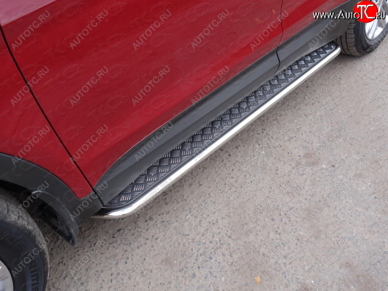 29 999 р. Пороги с площадкой 42,4 мм Premium ТСС Тюнинг Hyundai Santa Fe DM рестайлинг (2015-2019) (серые)  с доставкой в г. Воронеж