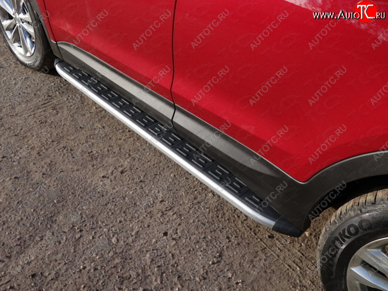 20 599 р. Пороги алюминиевые с пластиковой накладкой ТСС Тюнинг  Hyundai Santa Fe  DM (2015-2019) рестайлинг (серые)  с доставкой в г. Воронеж