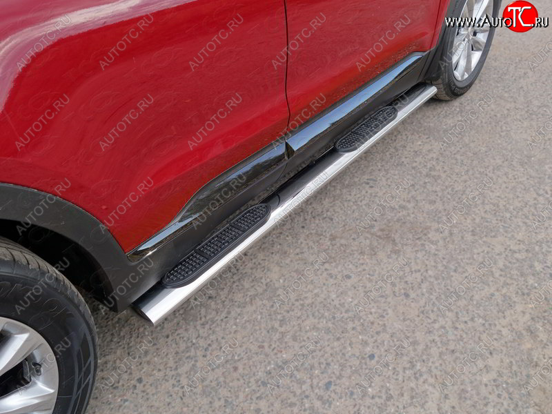 43 949 р. Пороги овальные с накладкой 120х60 мм ТСС Тюнинг Hyundai Santa Fe TM дорестайлинг (2018-2021) (серые)  с доставкой в г. Воронеж