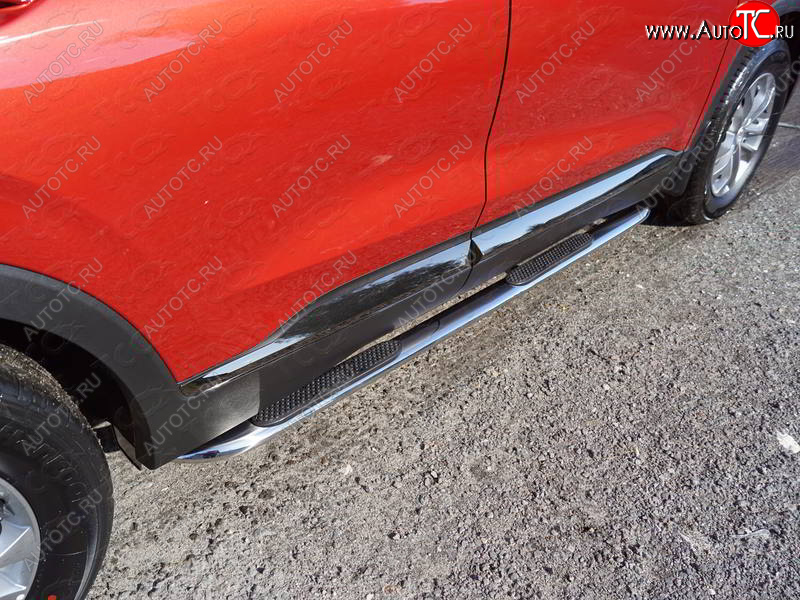 35 999 р. Пороги овальные гнутые с накладкой 75х42 мм Hyundai Santa Fe TM дорестайлинг (2018-2021) (серые)  с доставкой в г. Воронеж