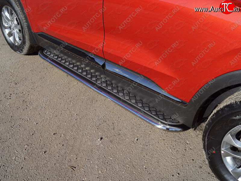 42 699 р. Пороги с площадкой 75х42 мм ТСС Тюнинг  Hyundai Santa Fe  TM (2018-2021) дорестайлинг (серые)  с доставкой в г. Воронеж